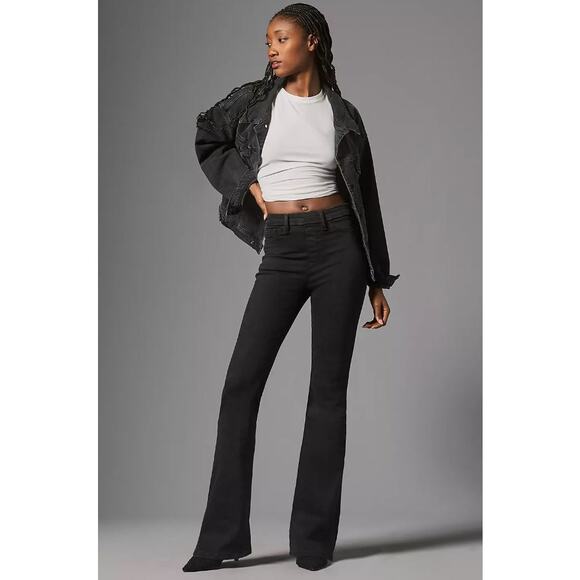 NWT! Good American Pull-On High-Rise Flare Jeans BLACK SMALL - Picture 3 of 7